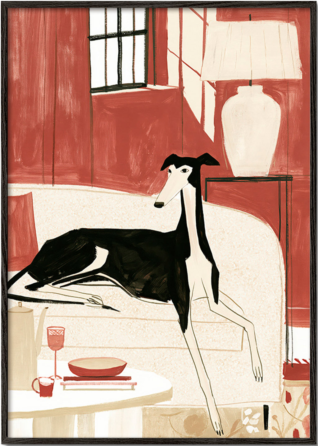 Galgo-illustration på soffa