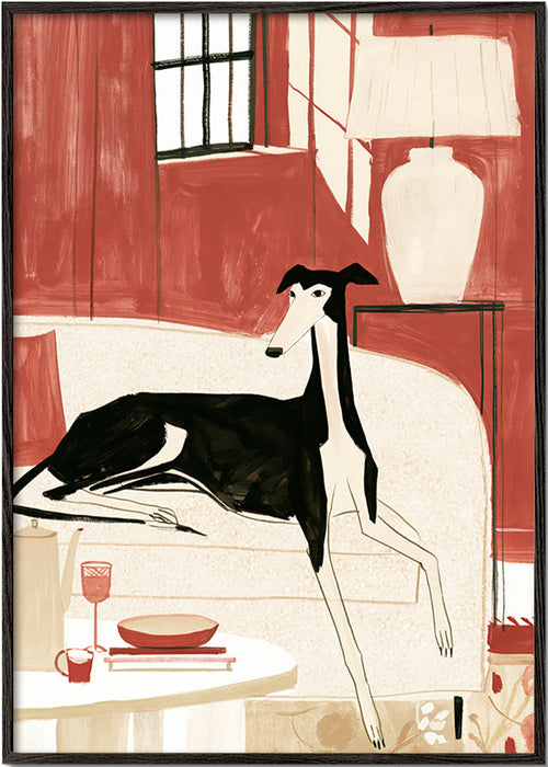 Galgo-illustration på soffa