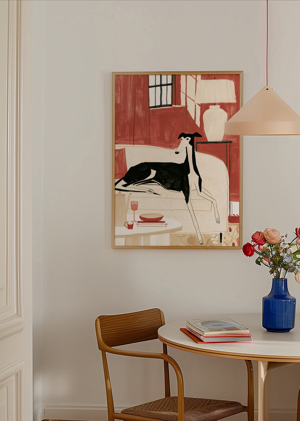 Galgo-illustration på soffa