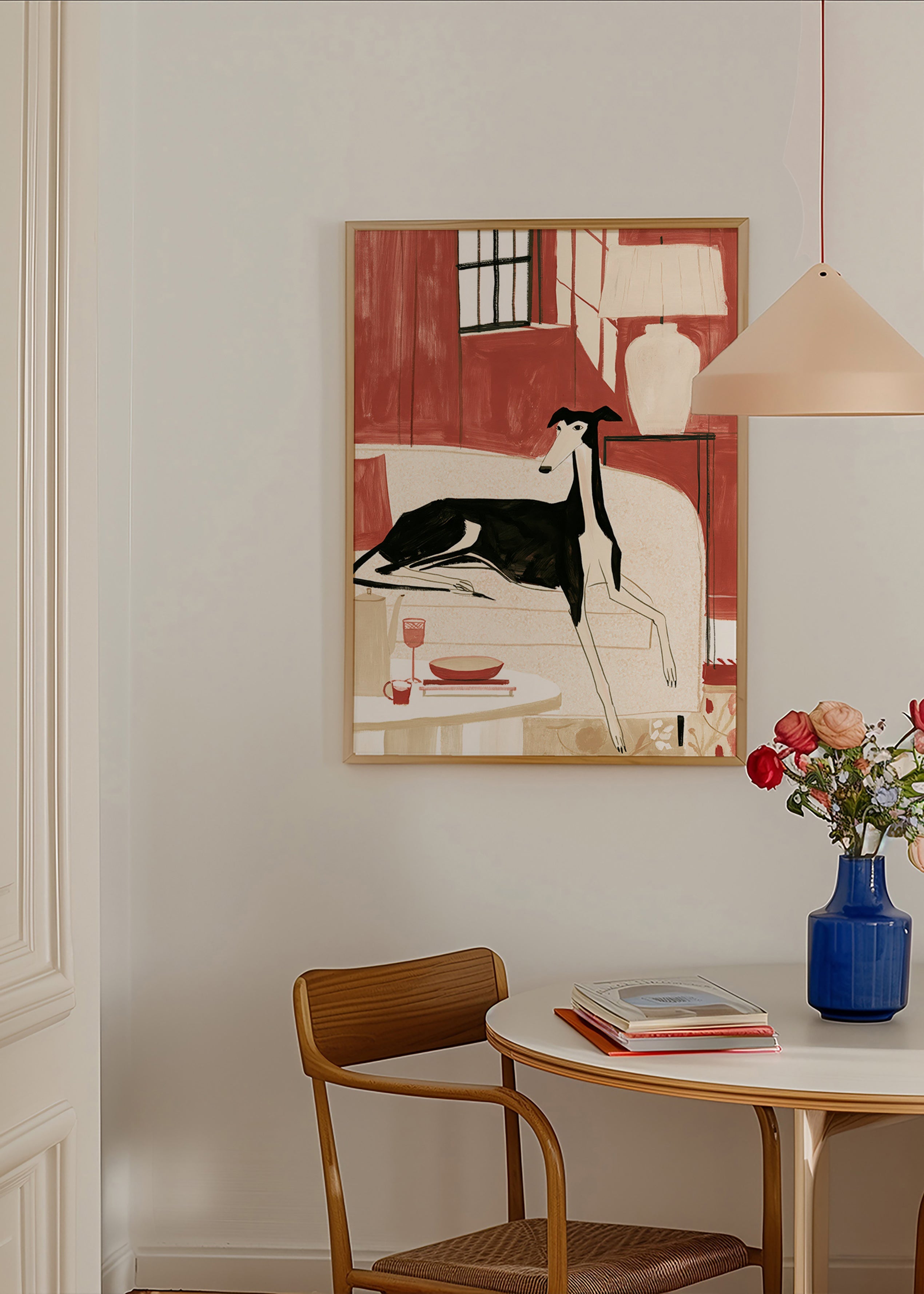 Galgo-illustration på soffa