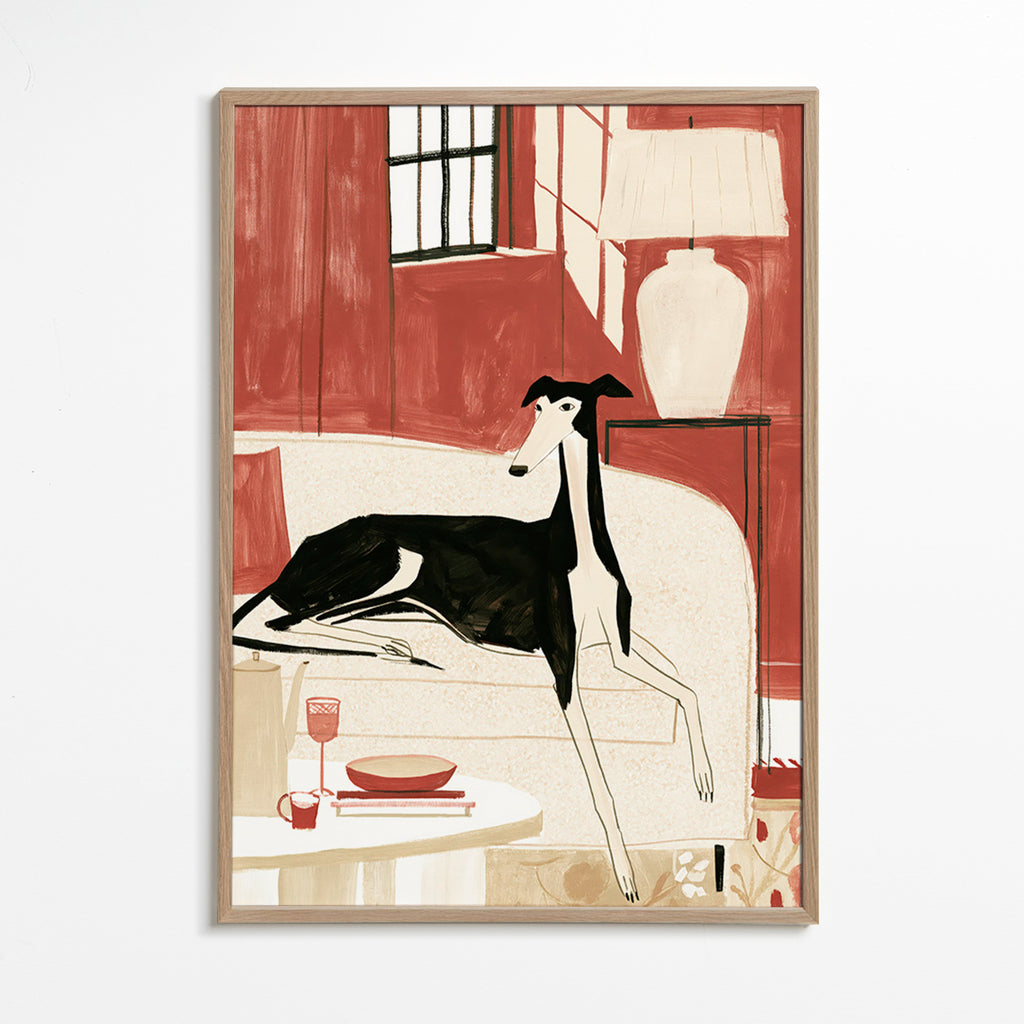 Galgo-illustration på soffa