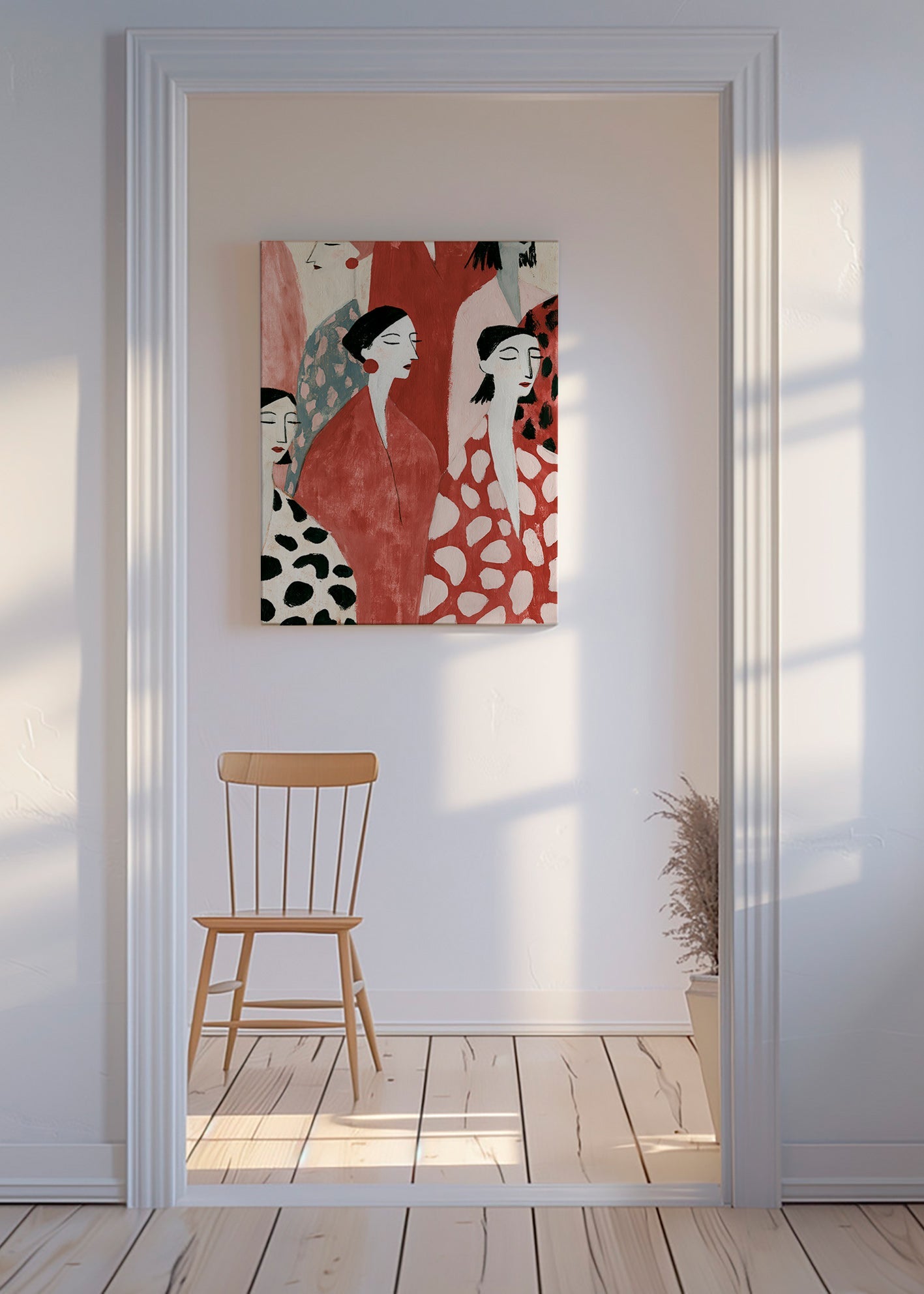 Illustration av kvinnliga figurer i rött