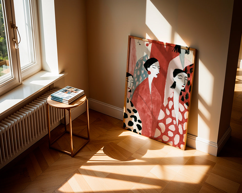 Illustration av kvinnliga figurer i rött