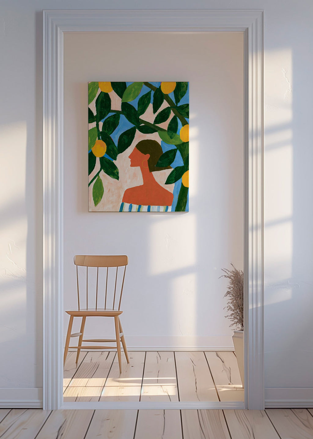 Botanisk poster: profil bland citronträd