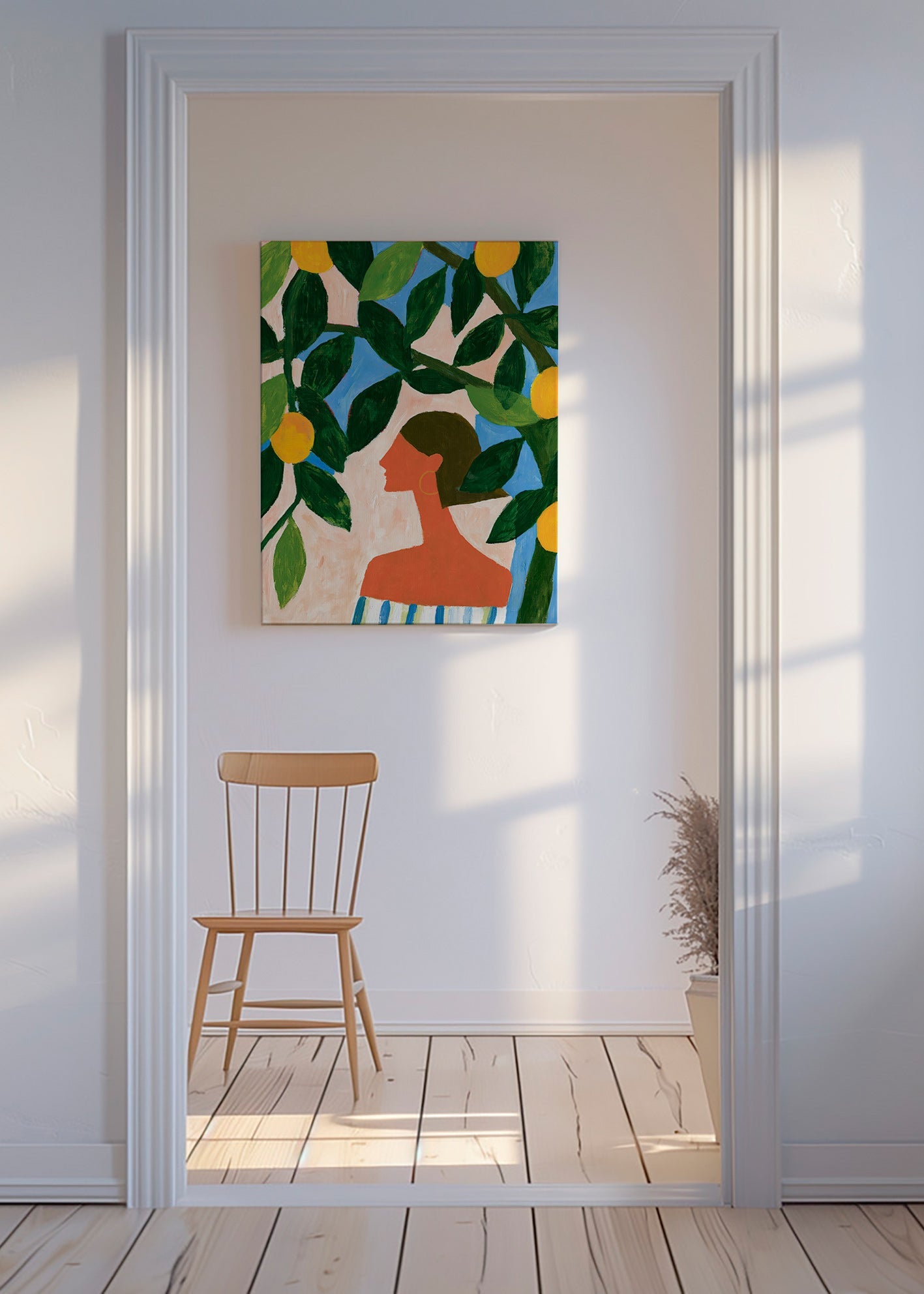 Botanisk poster: profil bland citronträd