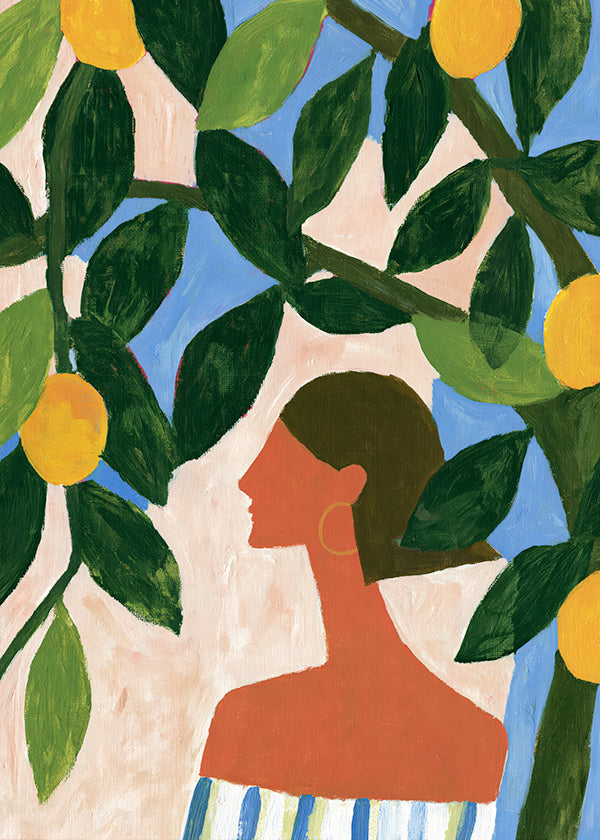 Botanisk poster: profil bland citronträd