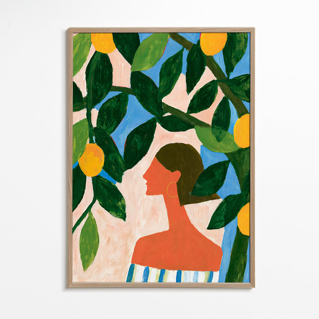 Botanisk poster: profil bland citronträd