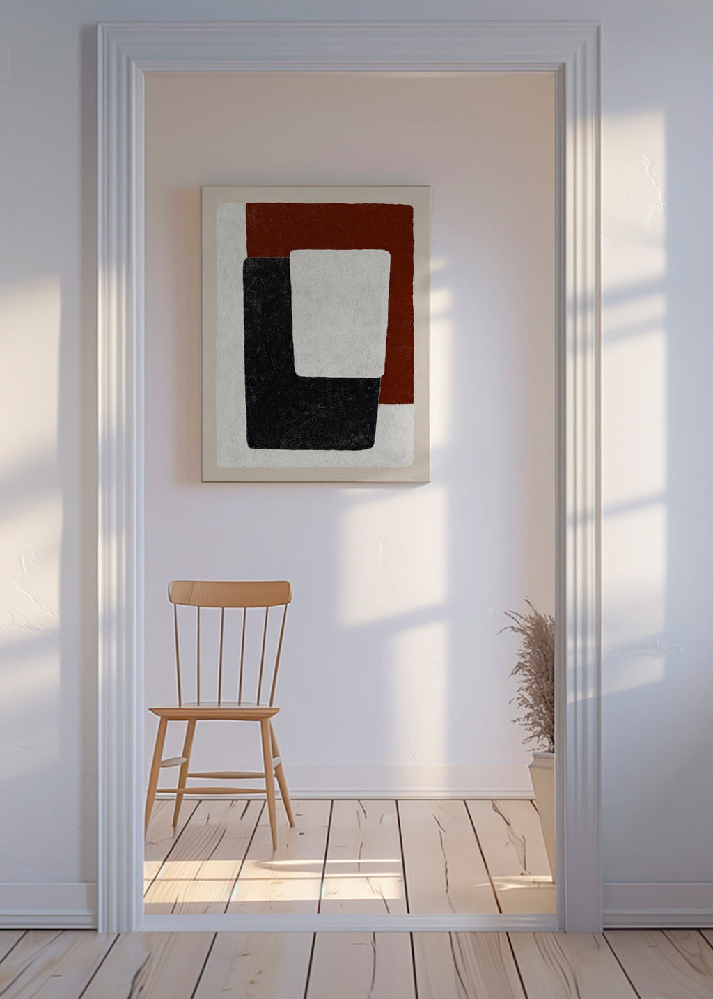 Abstrakt konst terrakotta och svarta block