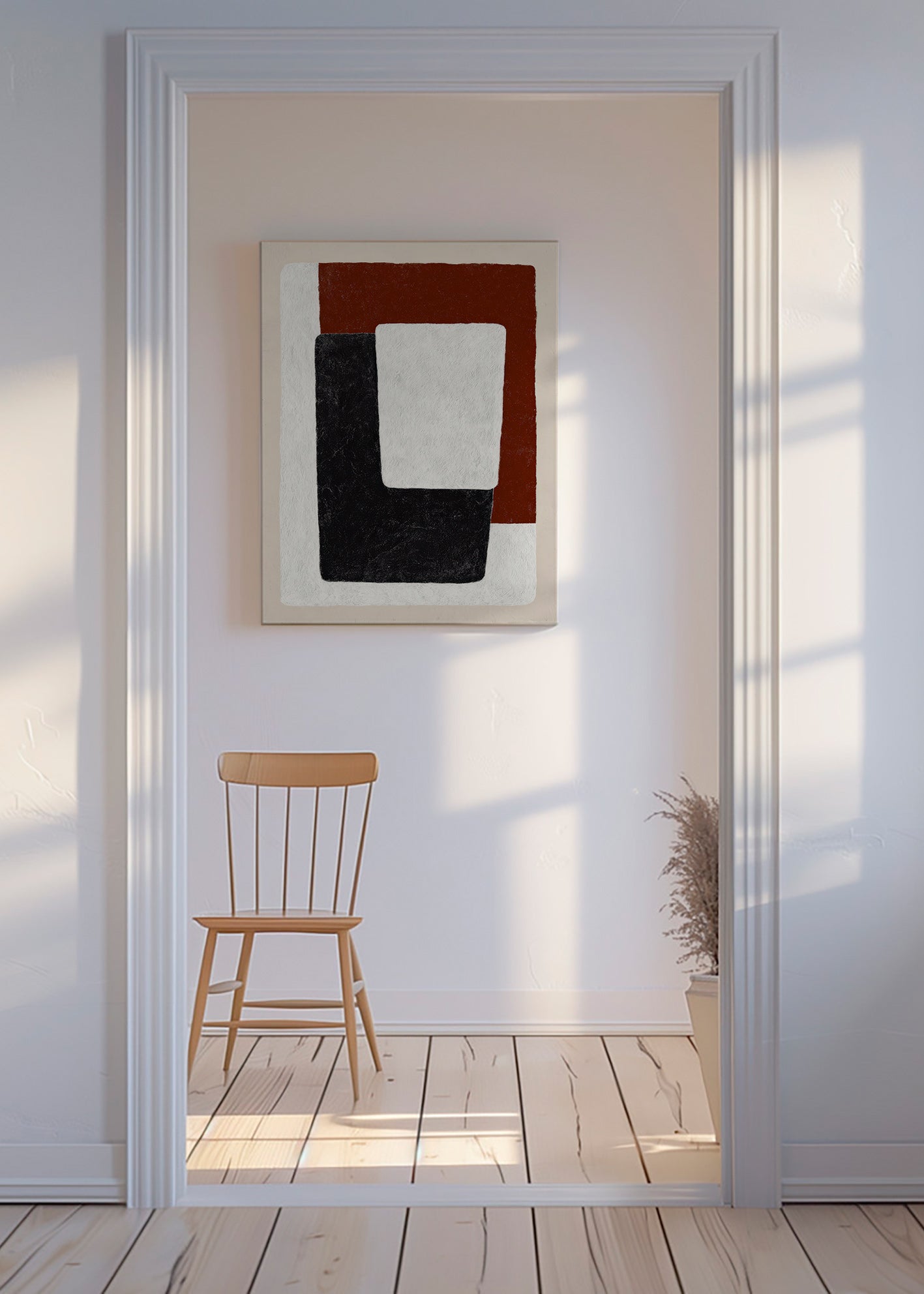 Abstrakt konst terrakotta och svarta block
