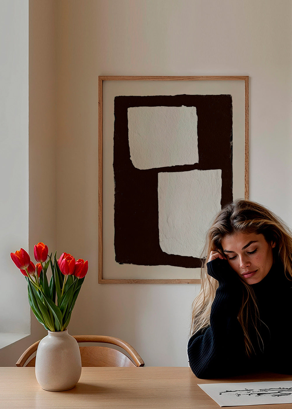 Abstrakt konst mocha med vita block