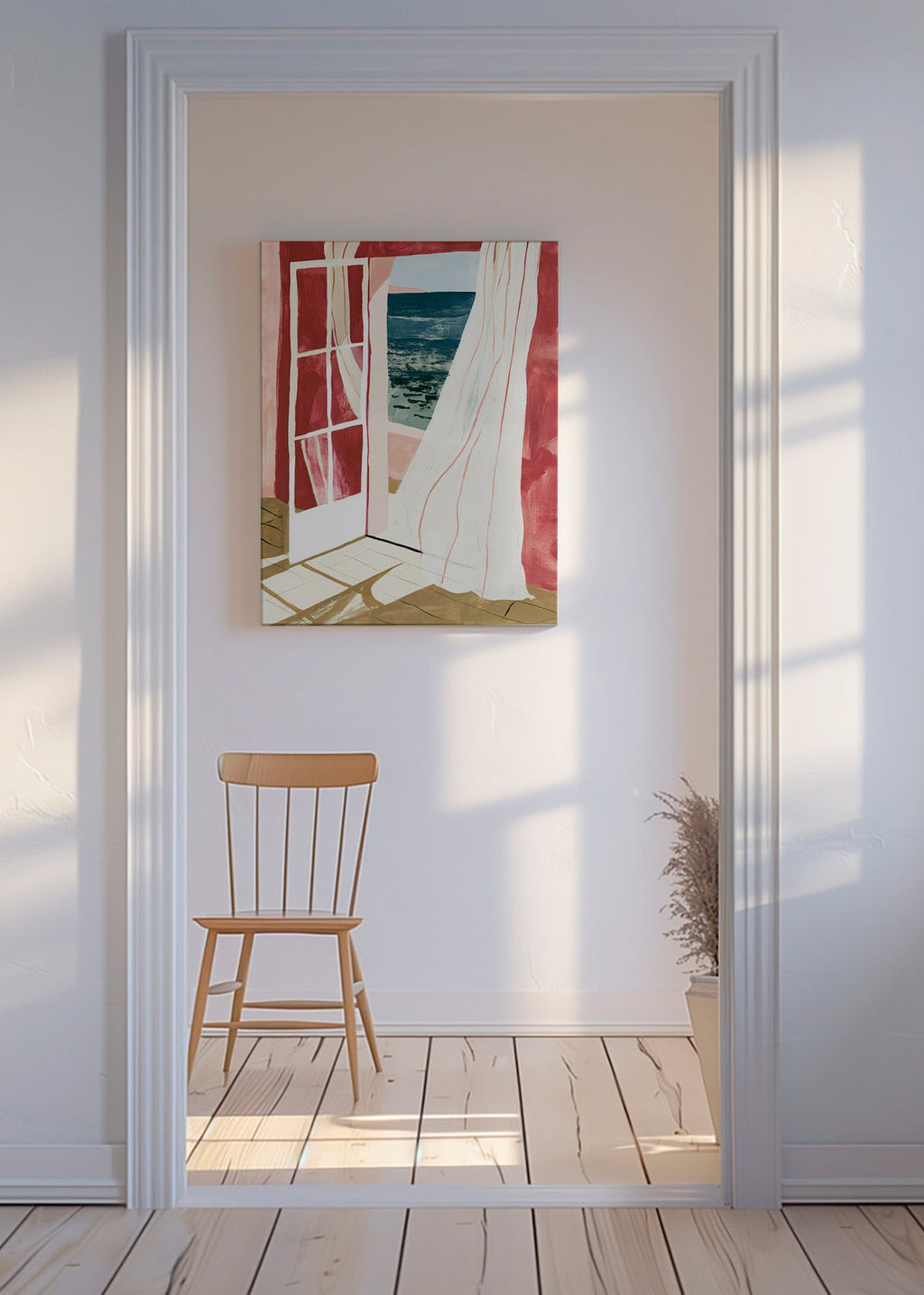 Landskapsbild fönster mot havet
