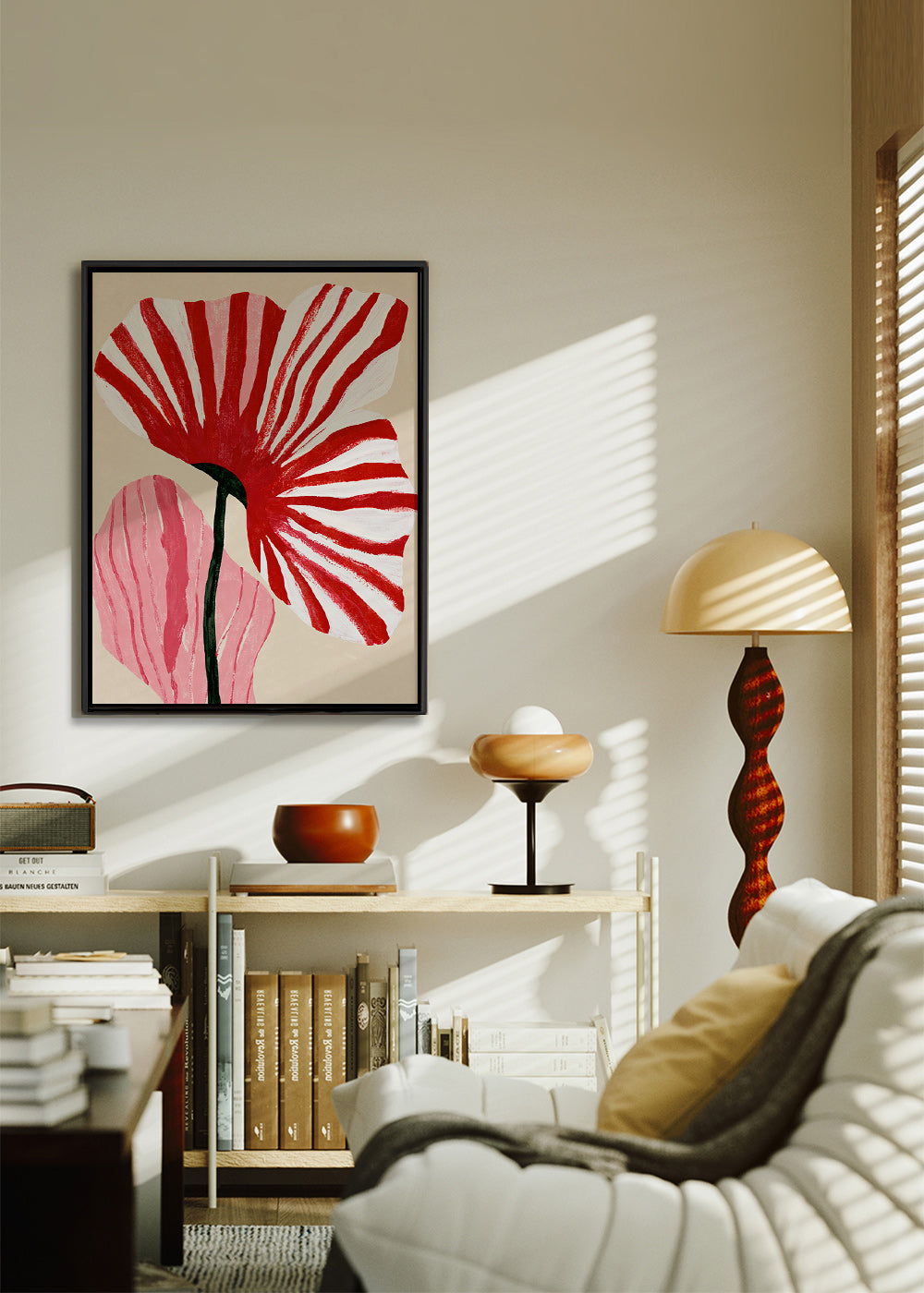 Botanisk poster med röda randiga kronblad