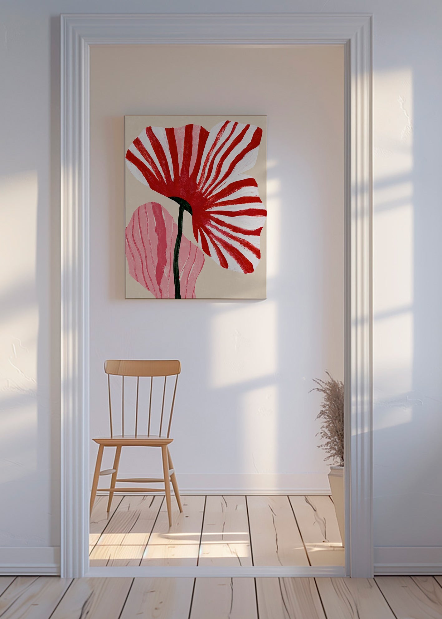 Botanisk poster med röda randiga kronblad