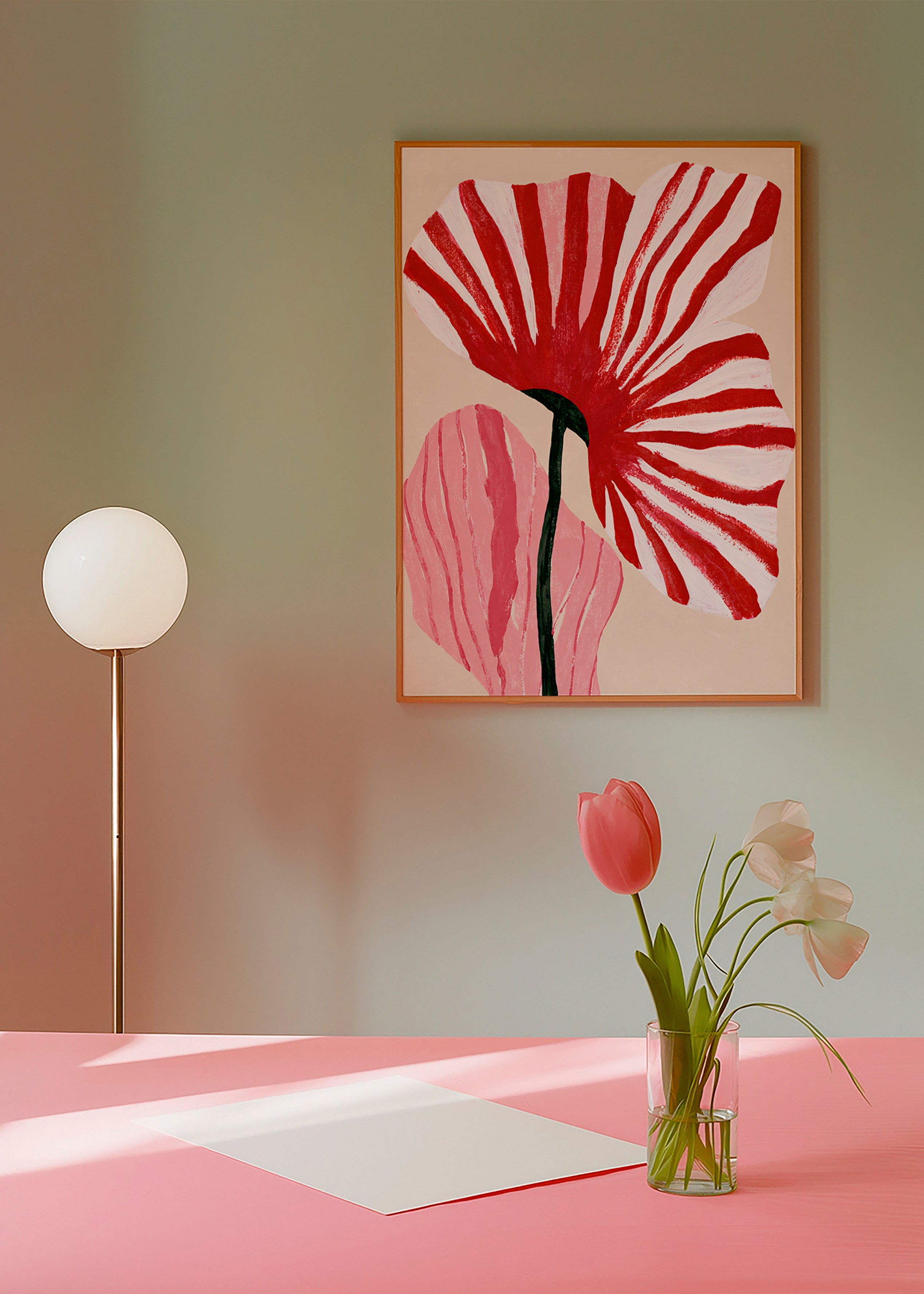 Botanisk poster med röda randiga kronblad