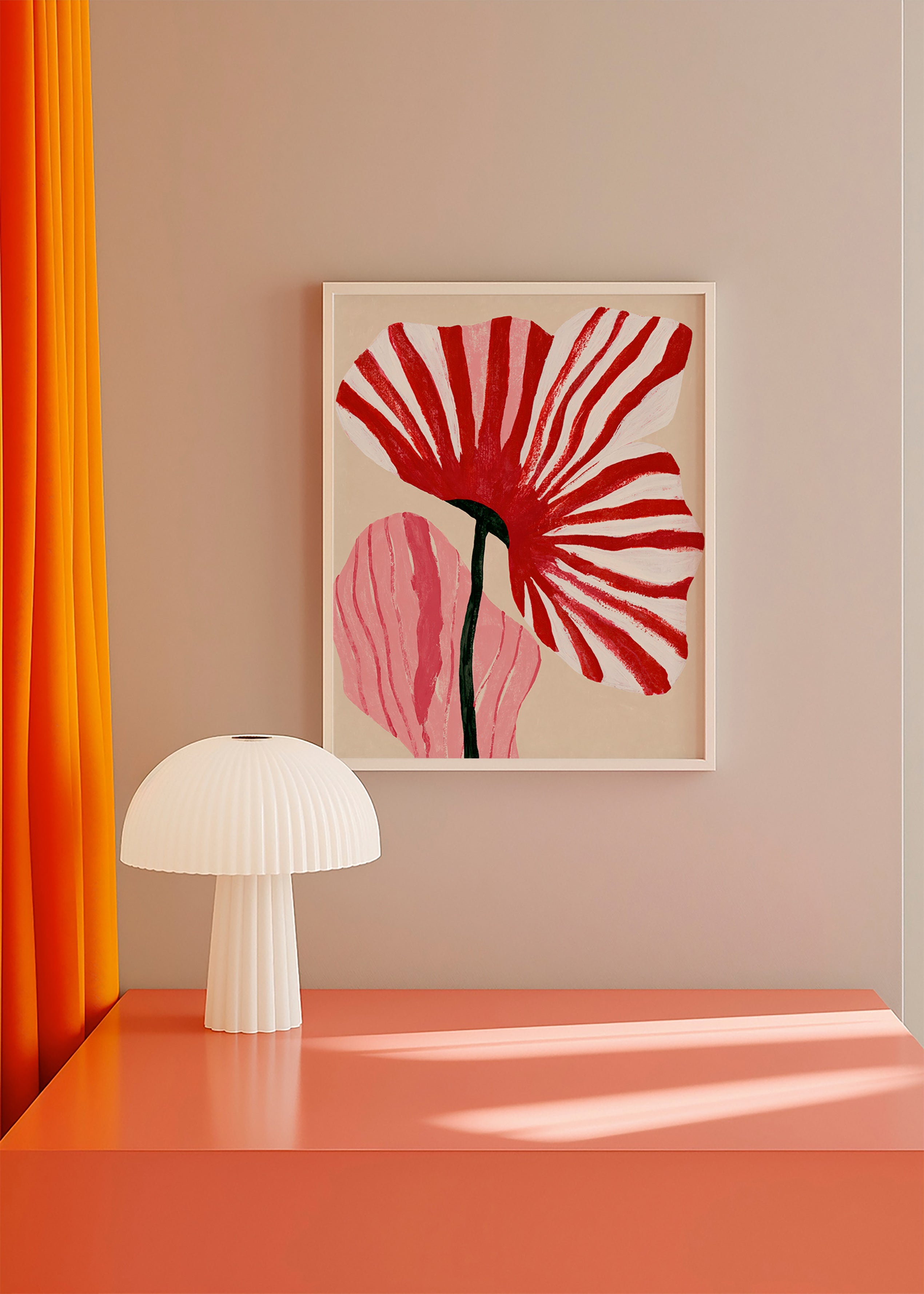 Botanisk poster med röda randiga kronblad