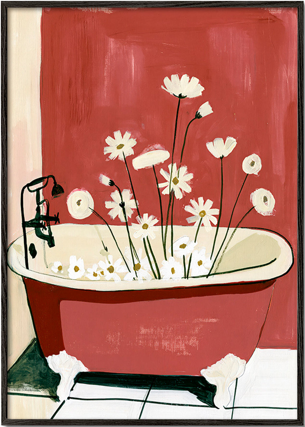 Botanisk poster med blommor i badkar