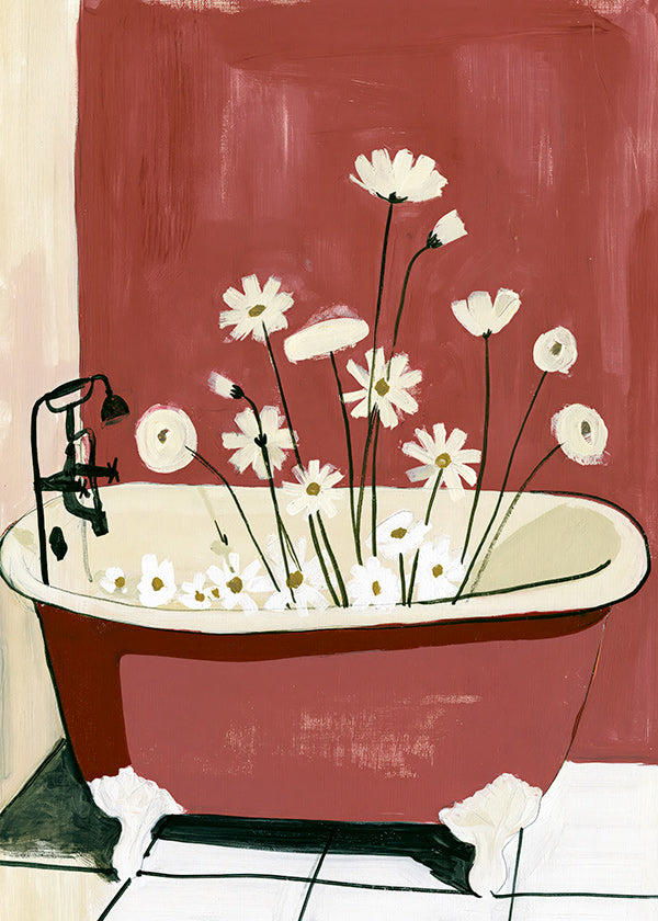 Botanisk poster med blommor i badkar