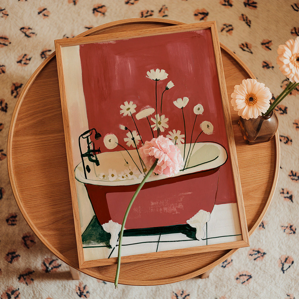 Botanisk poster med blommor i badkar