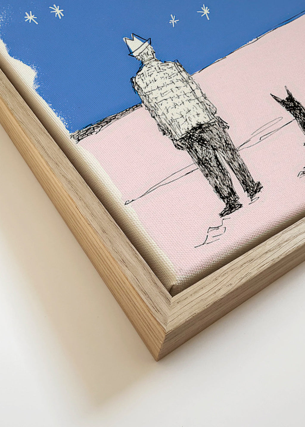 Illustration: man och hund under stjärnorna