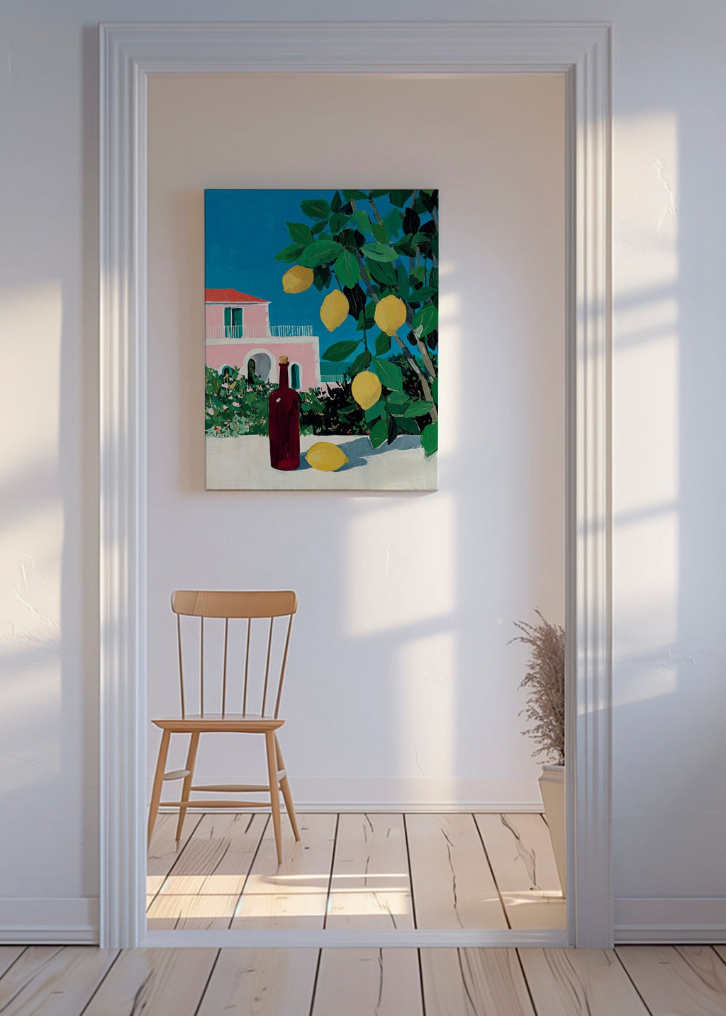 Kökskonst med citroner och flaska