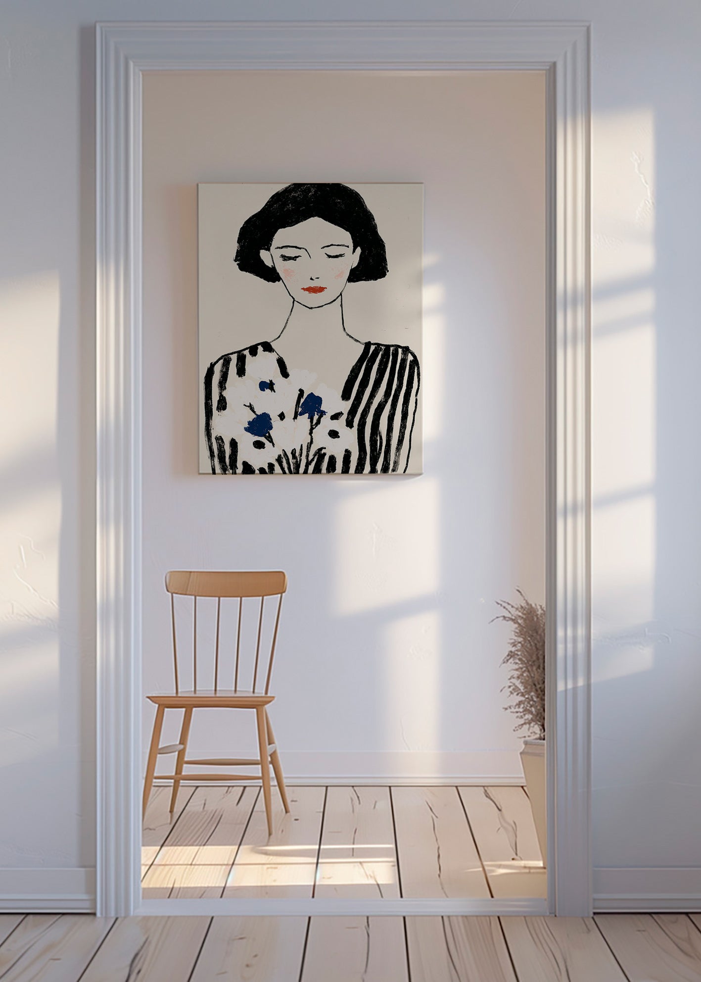 Illustration: porträtt av kvinna med blommor