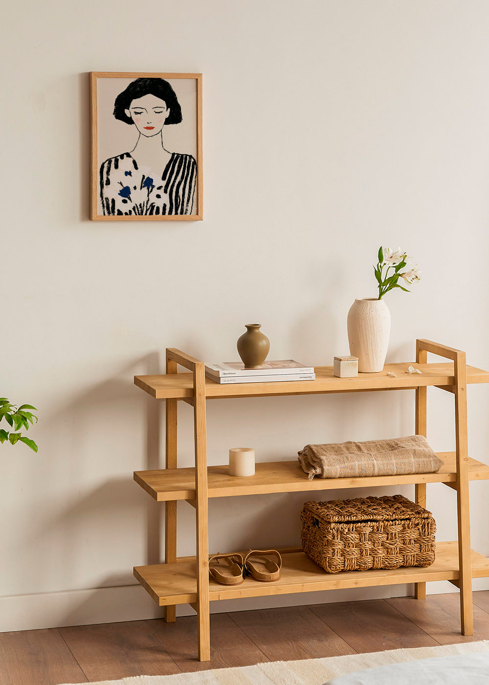 Illustration: porträtt av kvinna med blommor