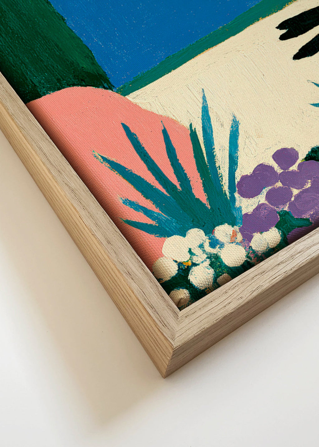 Botanisk poster med röd måne och stiliserad trädgård