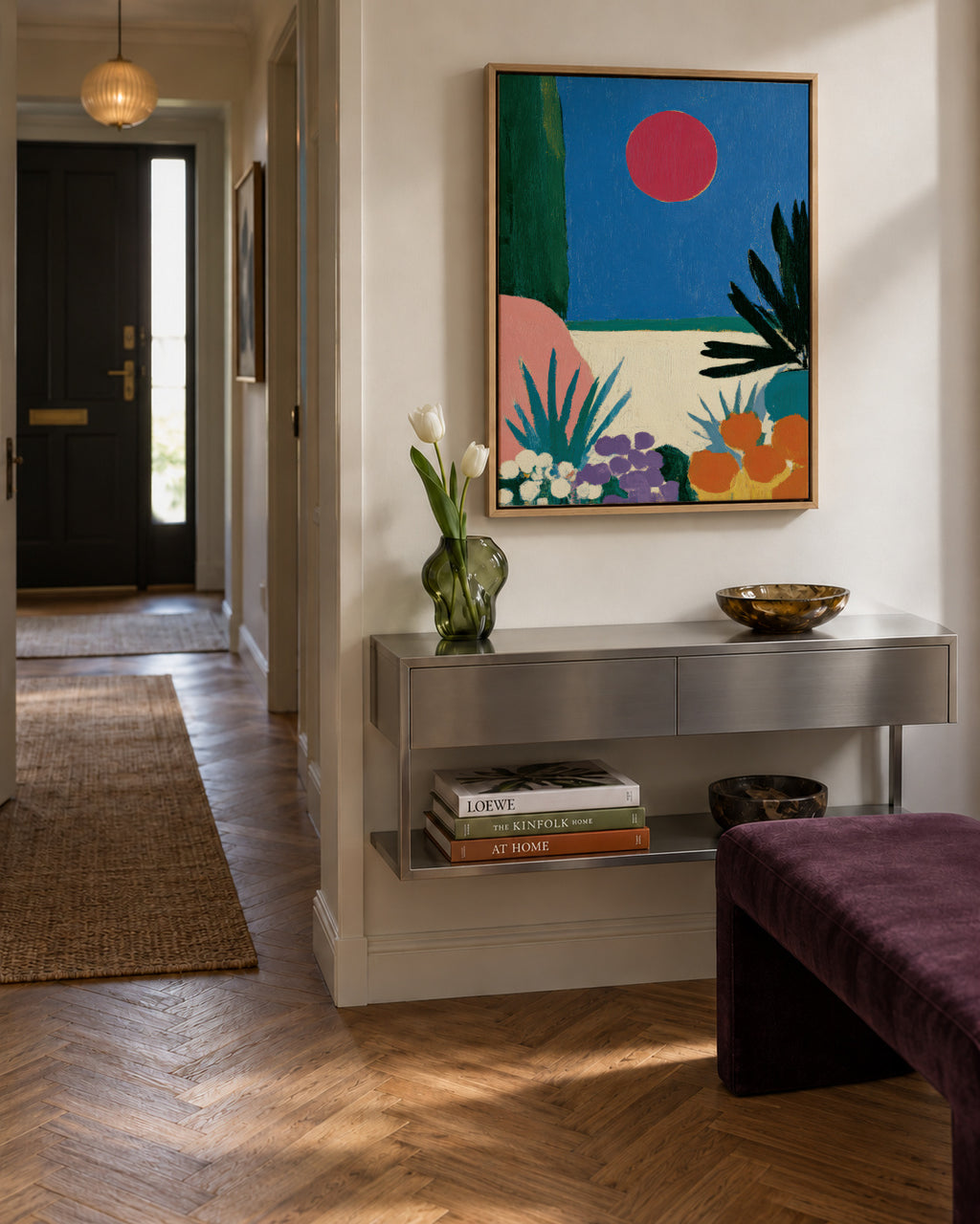 Red Moon Garden - Framed canvas in an interior