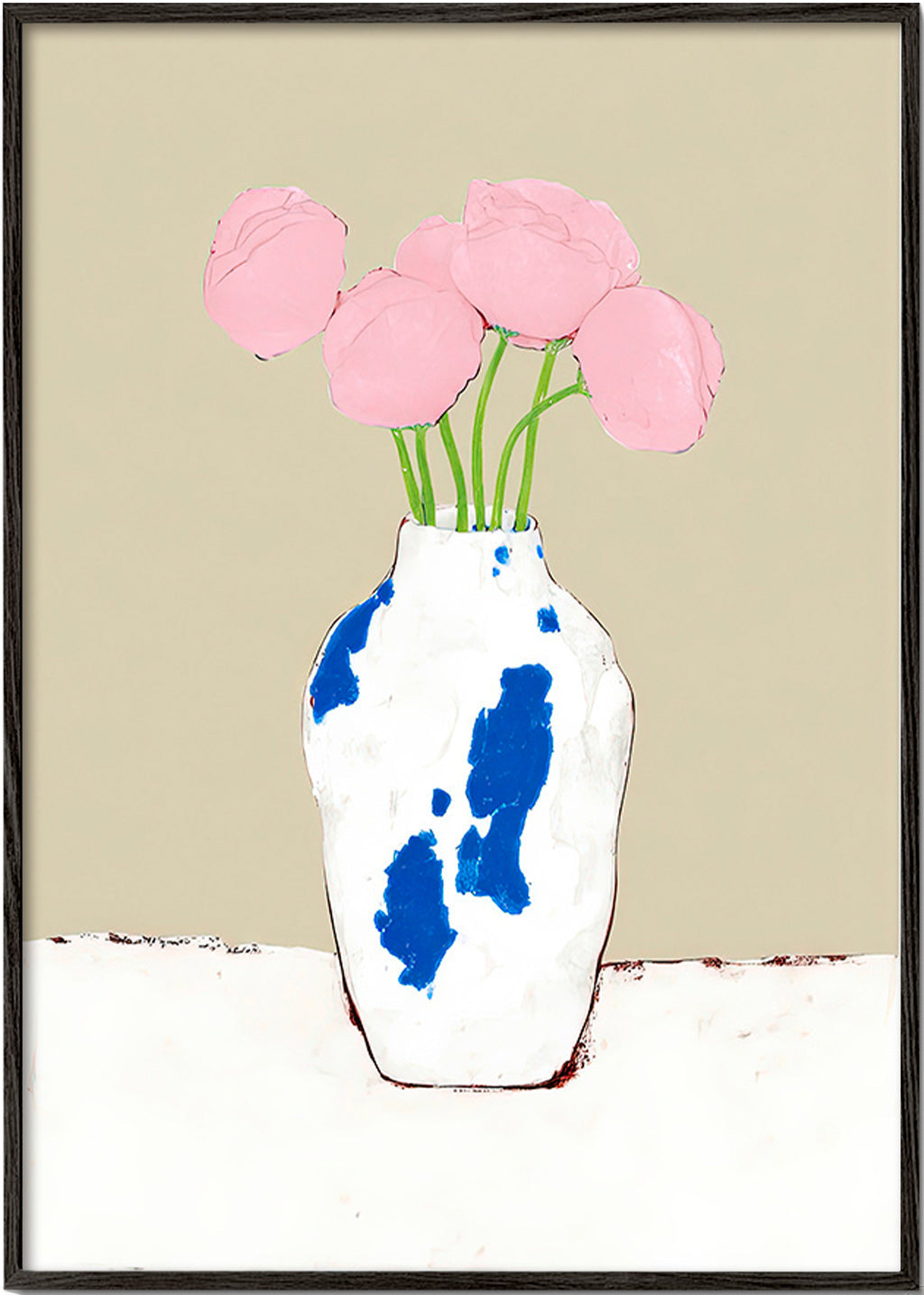 Botanisk poster med pioner i blå vas
