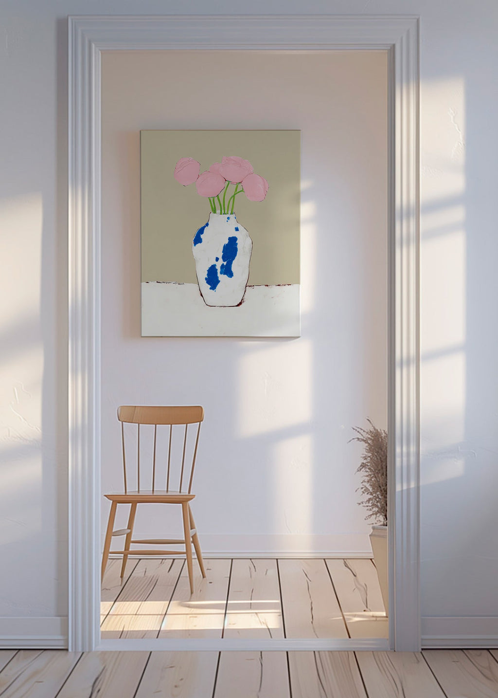 Botanisk poster med pioner i blå vas