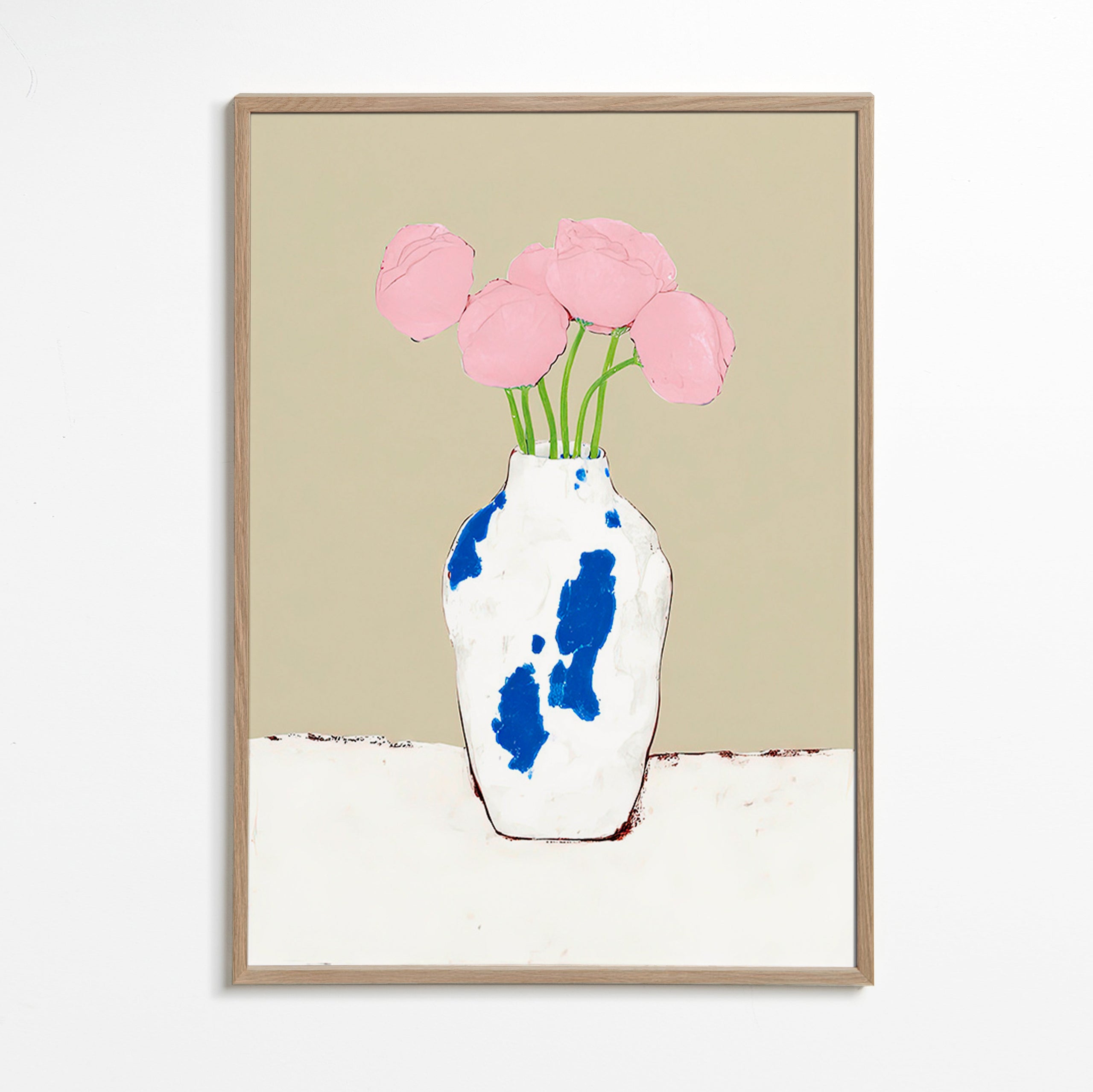 Botanisk poster med pioner i blå vas