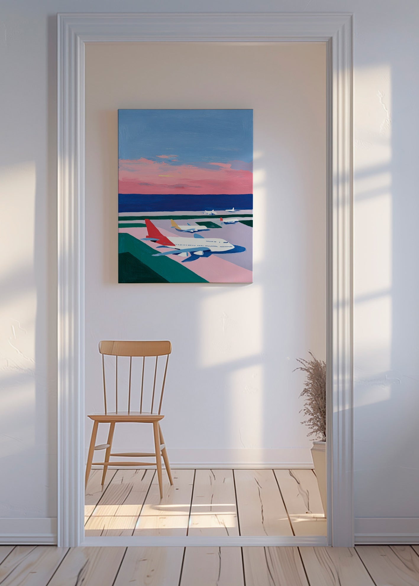 Reseposter med startbana i solnedgång