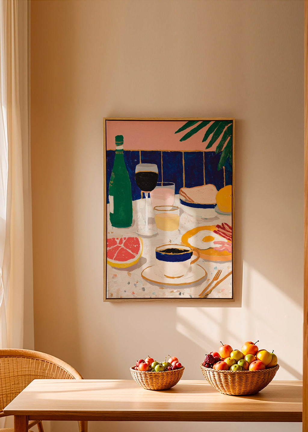 Kökskonst: frukoststillleben med kaffe och citrus