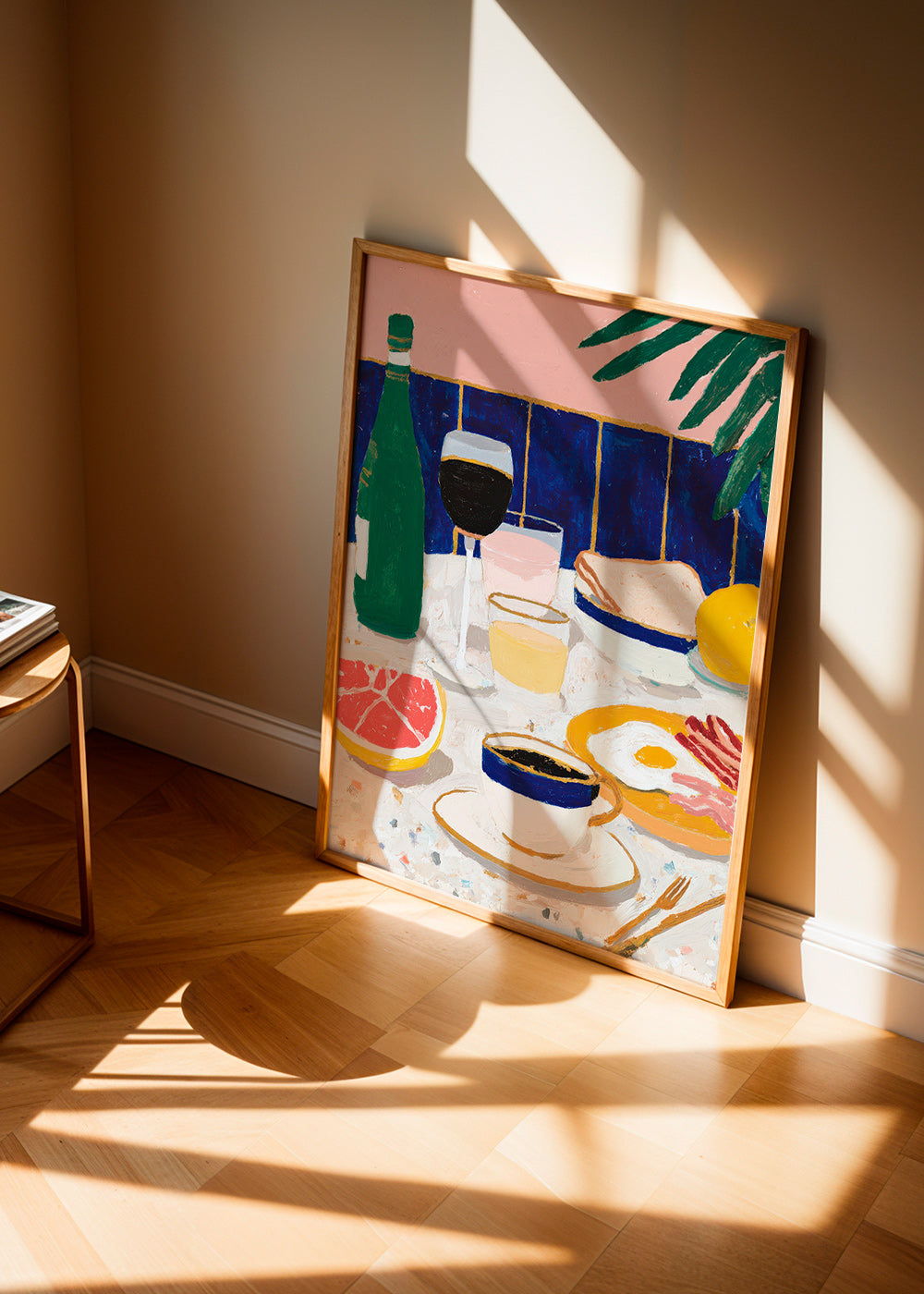 Kökskonst: frukoststillleben med kaffe och citrus