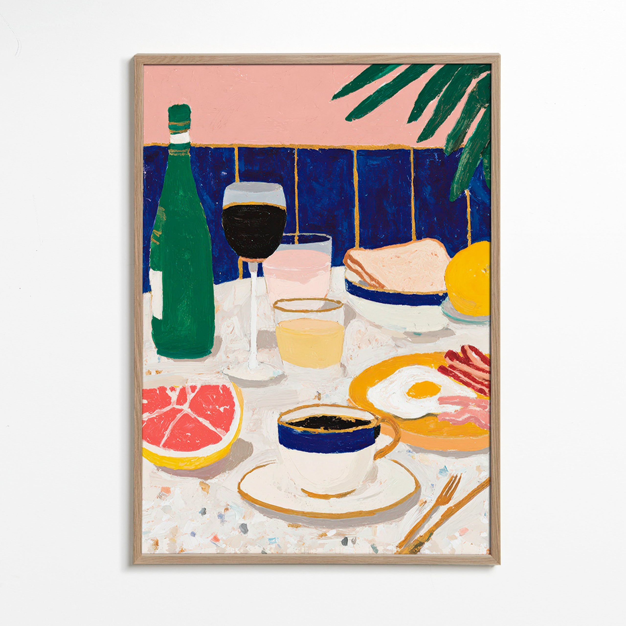 Kökskonst: frukoststillleben med kaffe och citrus