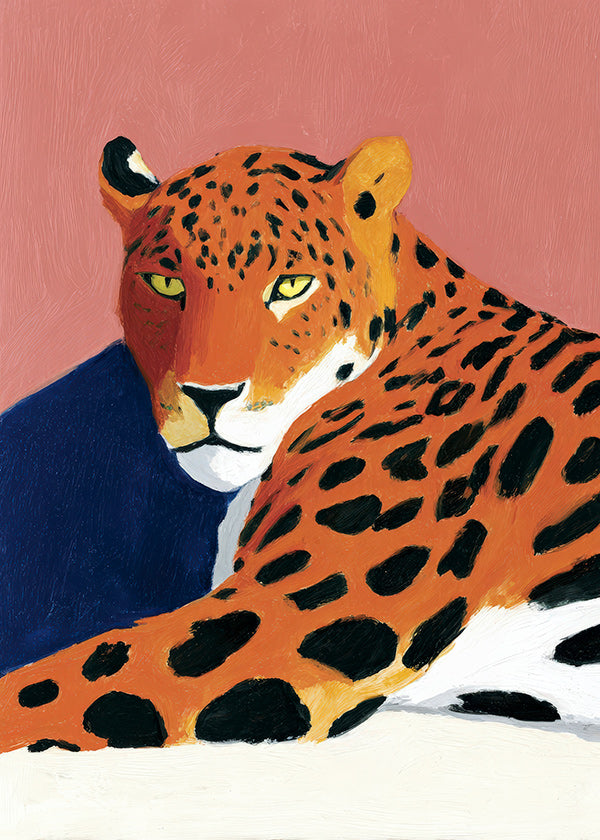 Konstverk: Vila leopard på rosa bakgrund