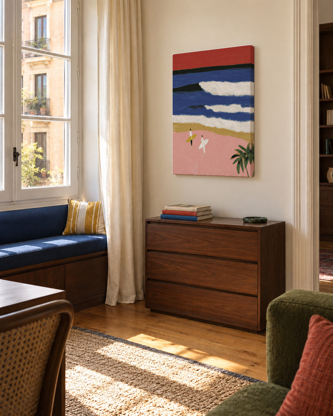 Coral Waves - Unframed canvas in an interior