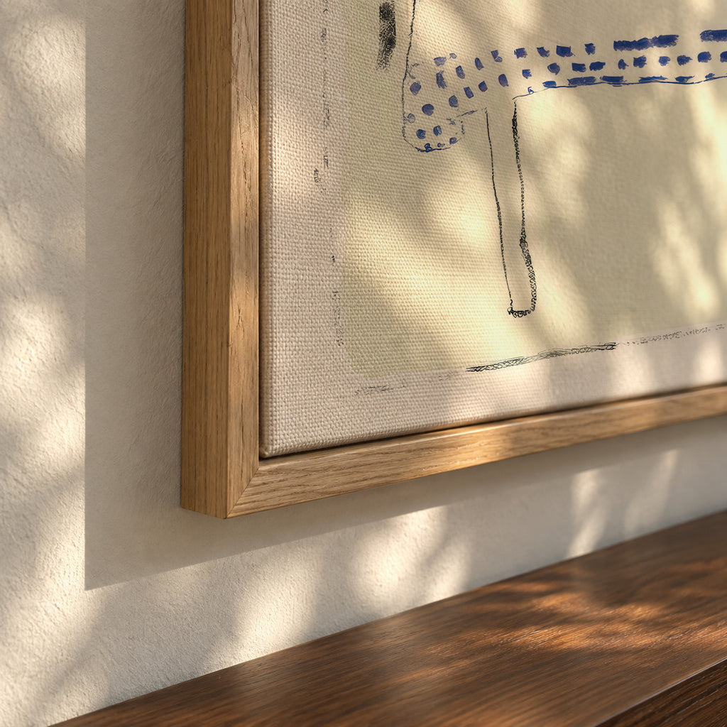Blue Bottle Table - Framed canvas detail