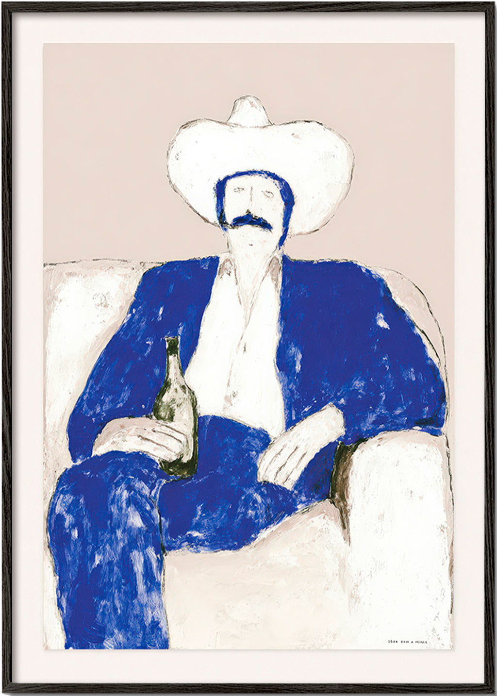 Illustration av sittande blå cowboy