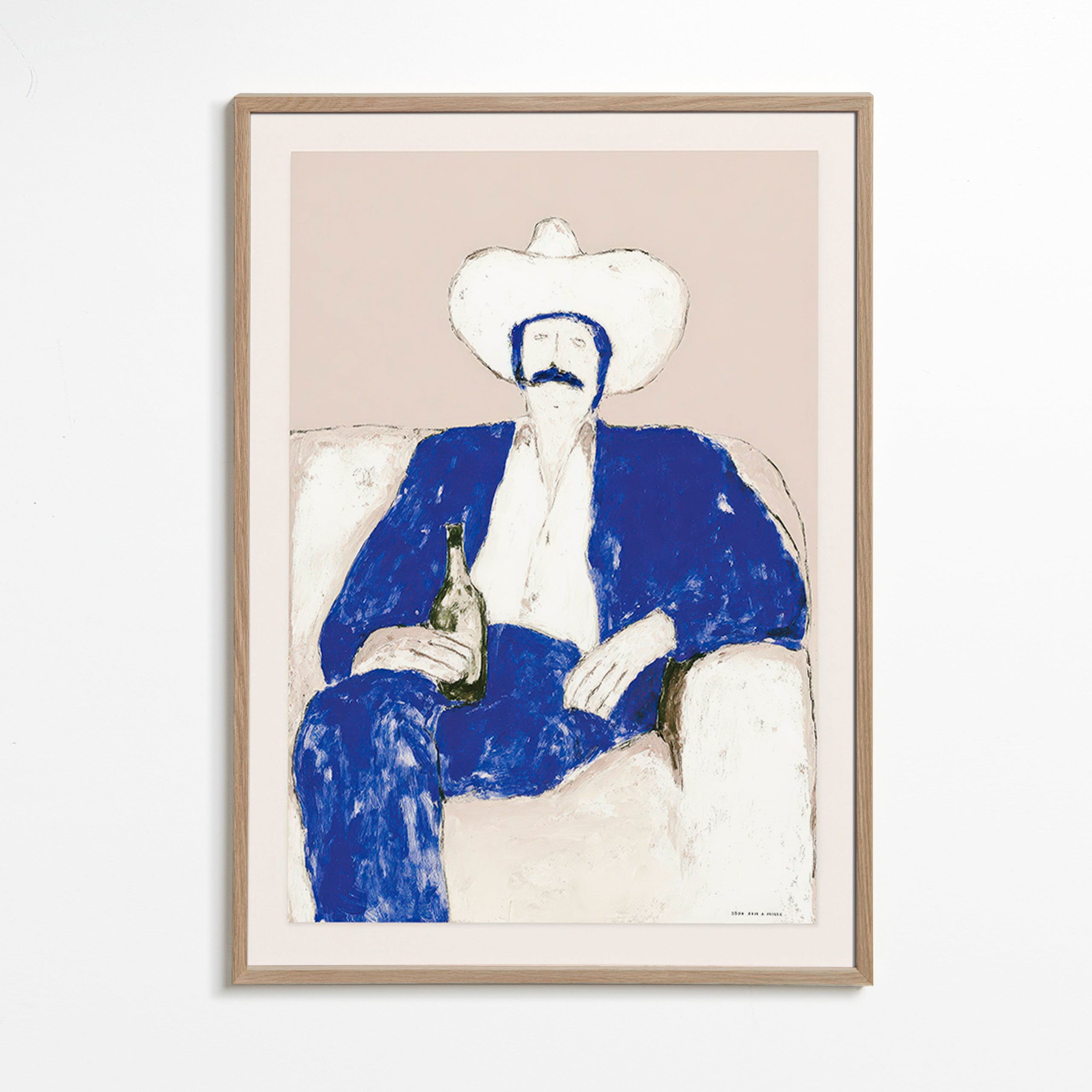 Illustration av sittande blå cowboy