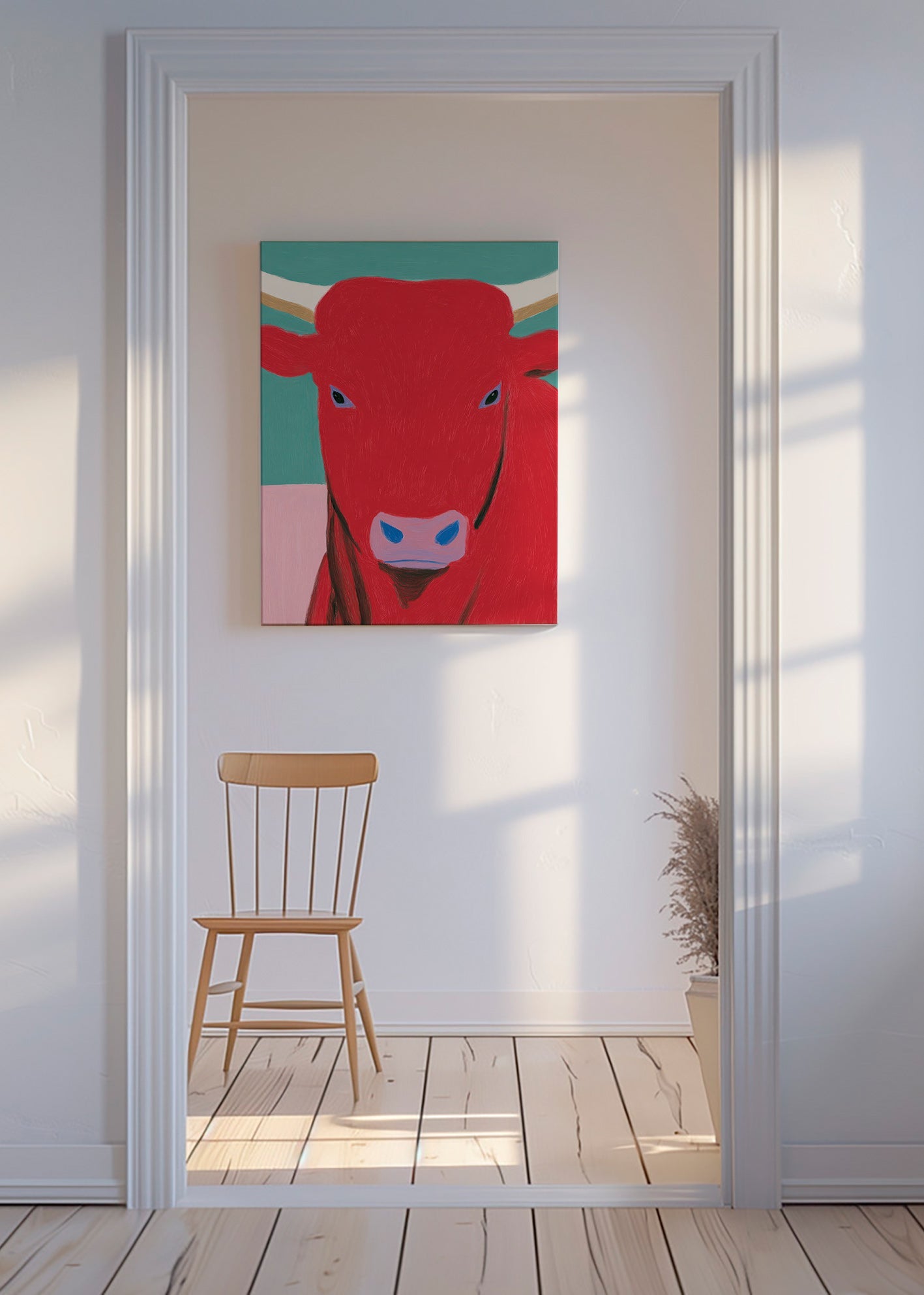 Rött tjurporträtt i modern stil
