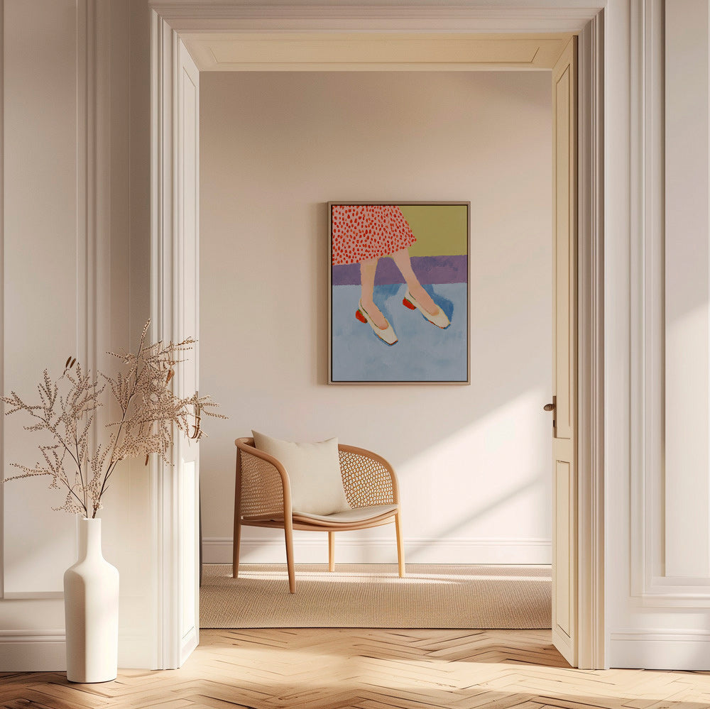 Illustration röda skor med mönstrad kjol