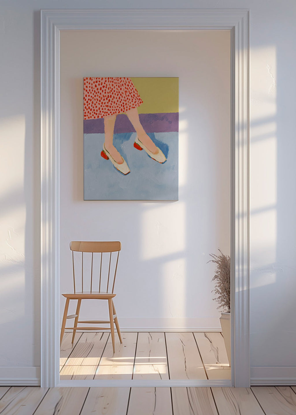 Illustration röda skor med mönstrad kjol