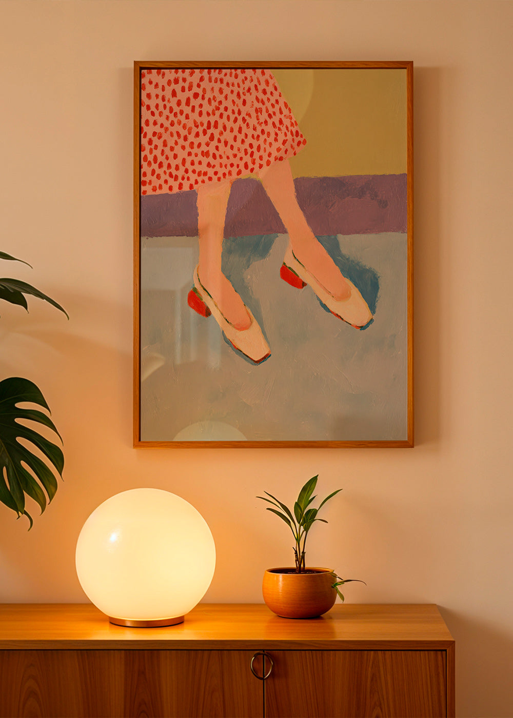 Illustration röda skor med mönstrad kjol