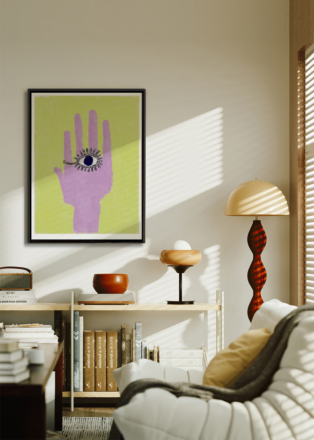 Illustration hand med öga i handflatan