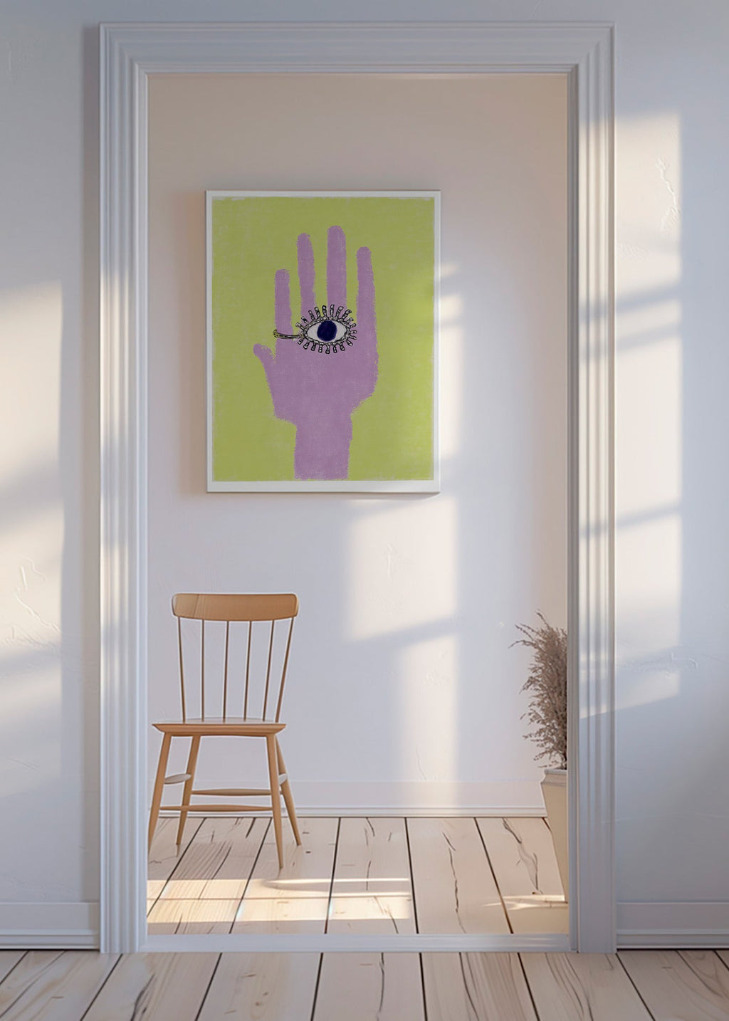 Illustration hand med öga i handflatan