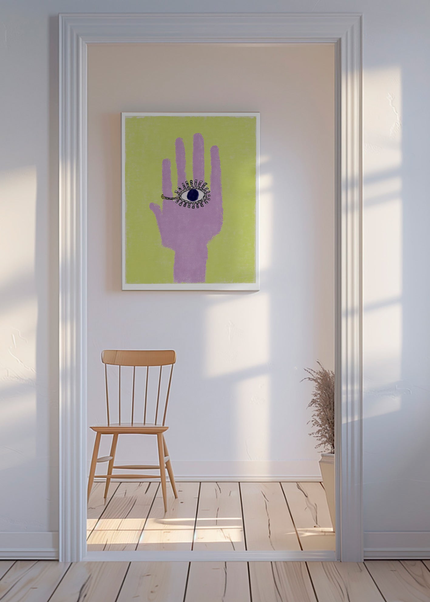 Illustration hand med öga i handflatan