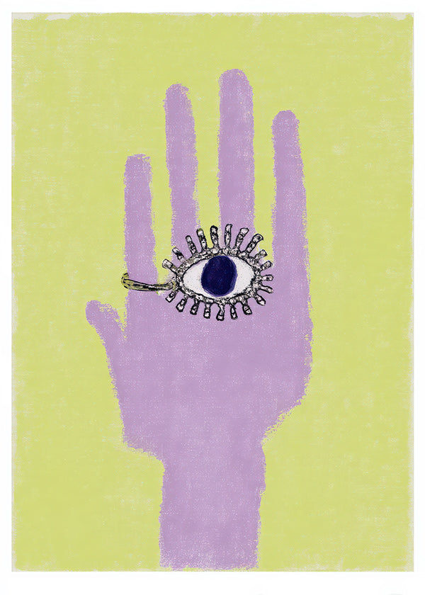 Illustration hand med öga i handflatan