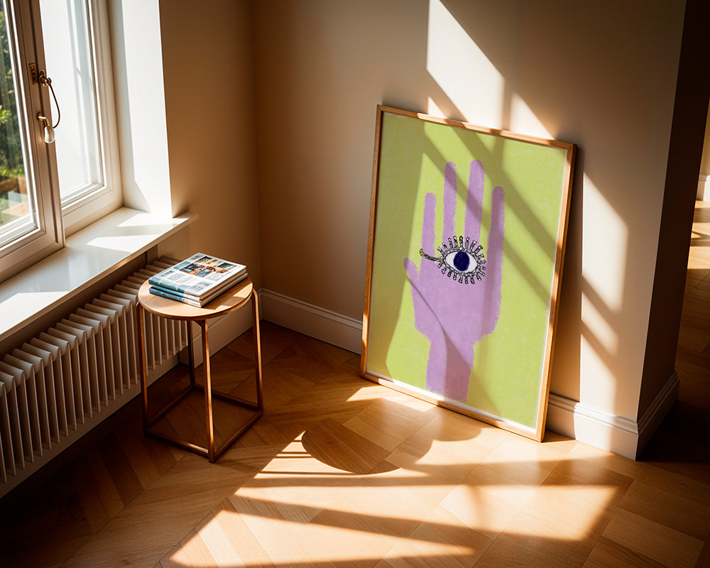Illustration hand med öga i handflatan