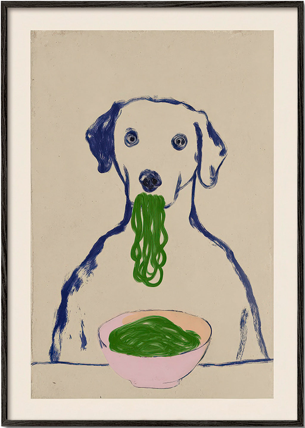 Kökskonst: hund som äter nudlar